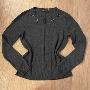 IVANKA TRUMP Gray Embellished Knit Acrylic Crew Neck Sweater Size Medium